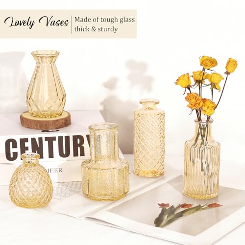 36Pcs Bud Vases Set Small Vintage Glass Bottles Bud Vases in Bulk Multiple Shape Cute Glass Vases for Rustic Wedding Centerpieces Table Decorations and Home Decor (Champagne) - color: Champagne