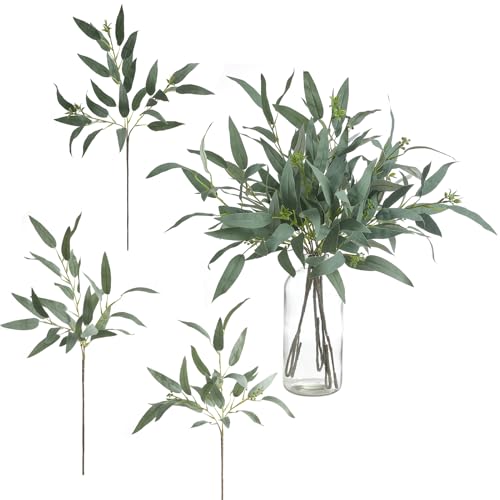 6 Pcs 25.5" Artificial Eucalyptus Stems,Realistic Faux Willow Leaves Greenery Branches for Vase Decor, Wedding Centerpieces, Farmhouse Home Party Decor, Bendable Stems & No Fade - color: Willow Leaves