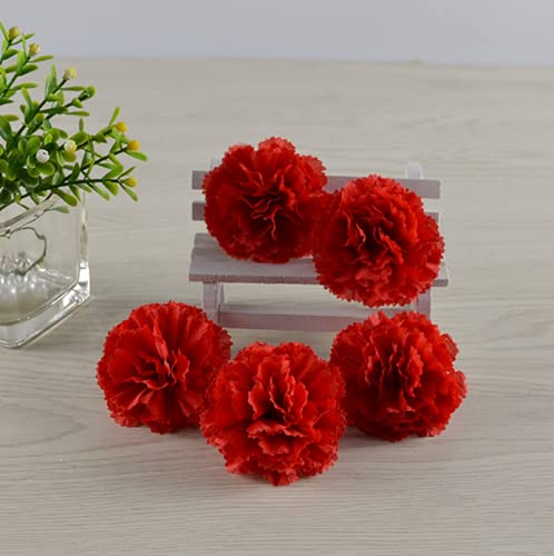 Rikyo 50 Artificial Silk Carnation Flower Head with Stems Set,Vase Fillers, for Home Bridal Wedding Party Birthday Cake Ornaments,Handmade Wrist Corsage,3" Multiple Petals Heads with 8" Stems (Red) - color: Red