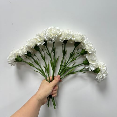 10 Stem Artificial Flowers Carnations Bouquets,11inch Real Touch Flowers with Stems,Silk Petals Fake Flowers Forever Plants for Wedding Flower Bouquet Centerpieces Bridal Shower Birthday (White) - color: White
