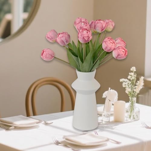12 Pcs 15 Inch Pink Tulip Artificial Flowers for Home Wedding Decor | Realistic Silk Artificial Tulips, Multilayer Petals, for Home Decor, Wedding Party Floral Arrangements, Table Centerpieces - color: Pink