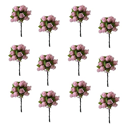 Rose Petal Pink Artificial Silk Flower Roses - 12 Mini Bouquets of 12 Rosebuds, 144 Rosebuds Total, Valentine’s Day Wedding Decor, Easter Reception Wreath, Gender Reveal Bridal Shower Flowers - color: Rose Petal Pink