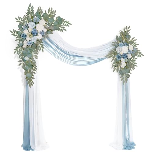 Muhanjia Artificial Arch Flowers Kit(Pack of 4),2Pcs Artificial Flower Arch Decor, 2Pcs Drapes, Ceremony and Reception Background Rose Decoration, Grayish Blue Floral Outdoor Party Decor - color: Grayish Blue