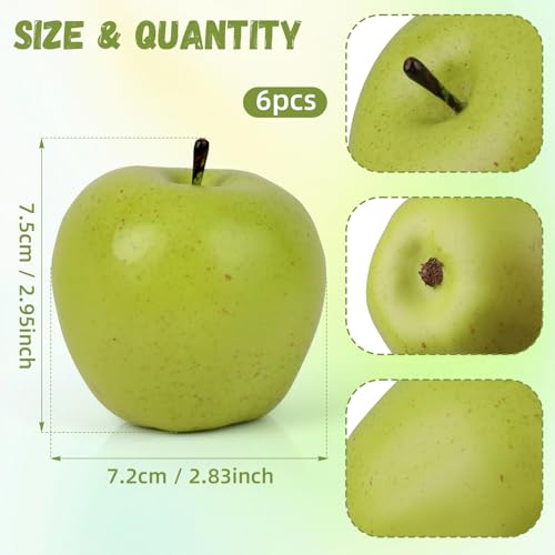Gresorth 6pcs High Grade 7cm Size Fake Green Apple Decoration Artificial Realistic Fruit Simulation for Home Party Christmas Display - color: G