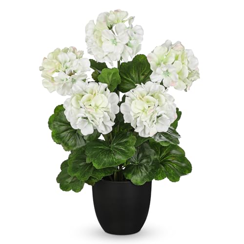 Briful 16” Geraniums Artificial Flowers Realistic Potted Plant – White Fake Geraniums for Outdoors, Silk Flowers Artificial Outdoor Plants for Indoor Home Decor, Farmhouse Table Centerpiece Decoration - color: 16'' Tall White