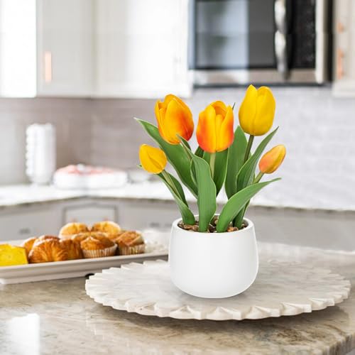 Hollyone Yellow Tulips Artificial Flowers in Vase Fake Tulips Silk Flowers Arrangements Faux Tulip Bulbs with Ceramic Pot Tulip Potted Plants Floral Bouquet for Home Decor Table Centerpiece Decoration - color: Small - Yellow