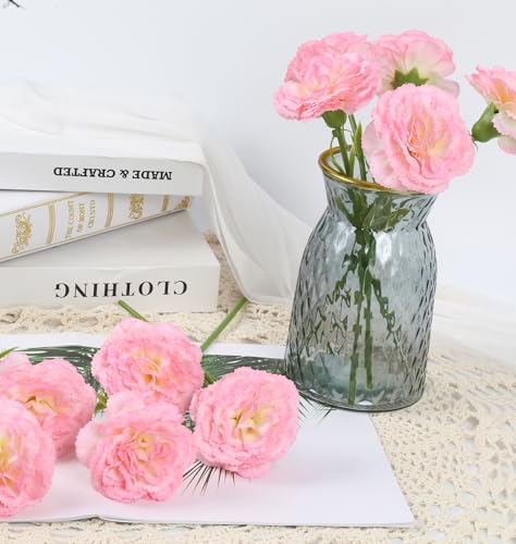 IPOPU Fake Carnations Pink Flowers Artificial 10PCS Carnations Flowers 11.4" Small Fake Flowers Silk Flower with Stems of Baby Shower Decorations Table Decor Centerpieces (Pink) - color: Pink