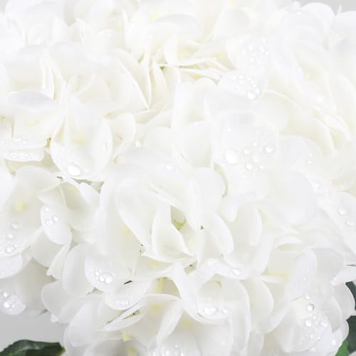 4PCS White Hydrangea Artificial Flowers 25" Faux Hydrangea Flowers, Fake Hydrangeas Latex Real Touch Hydrangeas Flowers with Stems for Home Decor Party Wedding Floral Arrangements - color: White