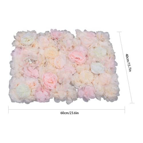 6 Pcs Flower Wall Panels, Artificial Floral Backdrop, 23.6" X 15.7" Silk Rose Wall, Artificial Flower Wall Decor 3D Flower Wall Decor, Flower Wall Panel Floral Backdrop for Wedding, Party, Home Decor - color: Champagne