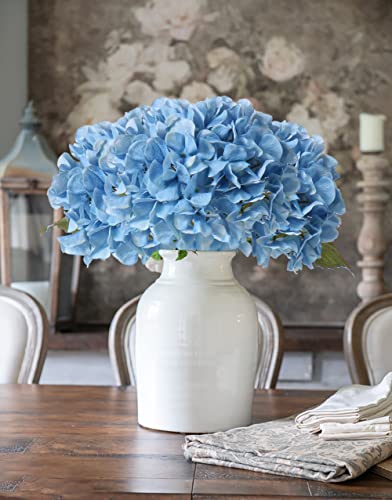DILATATA 4 Pcs Dried Touch Hydrangeas Artificial Flowers 17" Tall Large Silk Hydrangea Stems Fake Hydrangea Arrangements for Home Office Table Centerpieces-Blue Hydrangea - color: Cool Blue, size: 4PCS