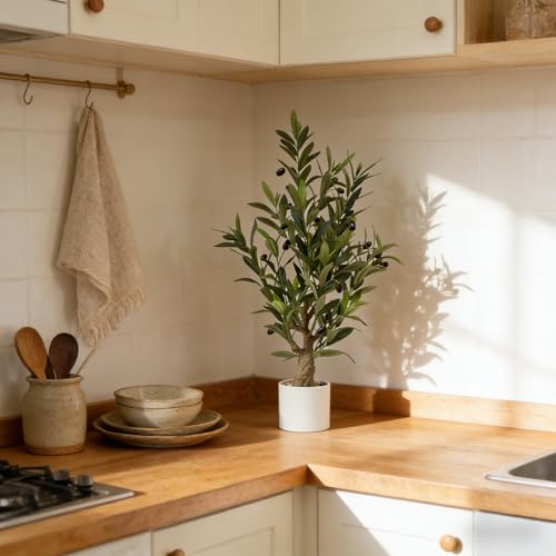 Fake Olive Tree with Pot Indoor, 30" Artificial Olive Tree Stems Potted Greenery Tabletop Faux Green Plants in Pot for Office Bedroom Bathroom Kitchen Living Room Home Decor - color: 30in