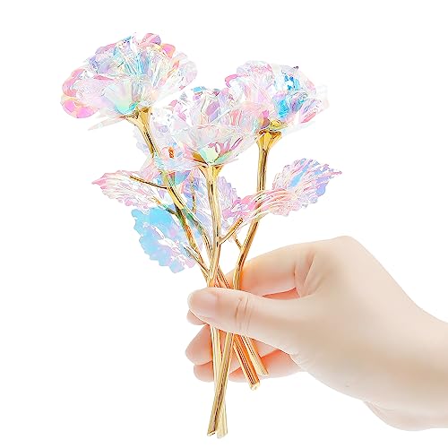 18 Pcs Galaxy Rose Colorful Rainbow Artificial Flowers Crystal Flower Best Gifts for Mother's Day Thanksgiving Valentine's Day Girl's Birthday Party