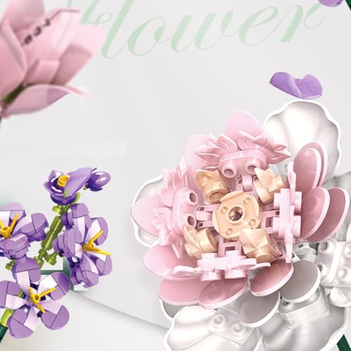Flower Lily Building Blocks Bouquet Set, DIY Floral Arrangement Kit, Artificial Flowers Creative Decor for Home, Ideal Gift for Adults & Kids 563pcs (No Vase)