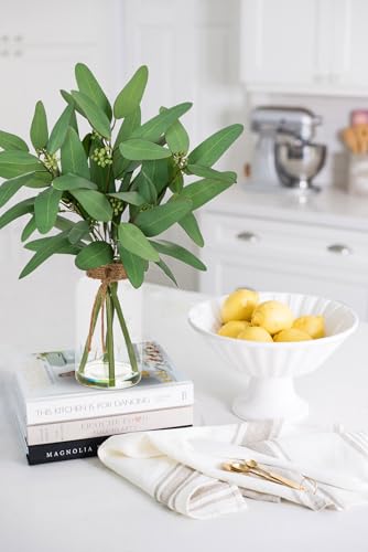 Briful Artificial Eucalyptus Stems in Clear Glass Vase with Faux Water, 14" Fake Plant Eucalyptus Leaves for Home Office Farmhouse Wedding Centerpiece Décor - color: Green Long