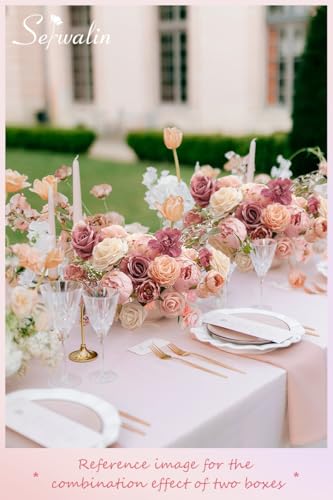 Serwalin 2 Pcs Artificial Flowers Pink Wedding Cake Flowers, Fake Dusty Roses Peonies for Bouquets Table Centerpieces Wedding Home Decor, Baby Shower Party Flowers with Stems DIY Combo - color: A Abby Dusty Pink, size: 2 Boxes