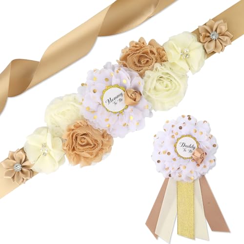 Maternity Sash Set Baby Shower Floral Belly Belt Baby Shower Decoration for Mom to Be Pregnancy Party Supplies - color: Style4