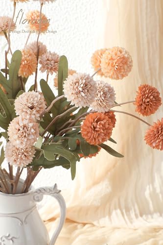 Floroom 9pcs Burnt Orange Peach Mix Faux Silk Mums Artificial Flowers, Bulk Fake Small Mini Chrysanthemums with Stems for DIY Wedding Centerpieces Floral Arrangements Vase Fillers Home Decorations - color: Serene Burnt Orange, size: 9pcs