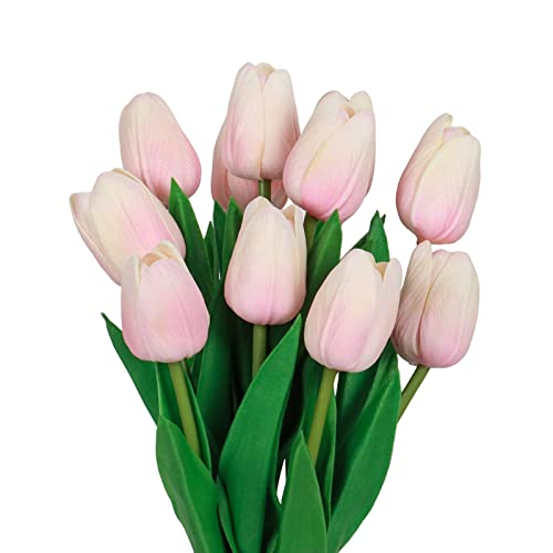 10 Pcs Pink Tulips Fake Flowers PU Faux Flowers Artificial Tulips Touch Real Single Stem Fake Floral Tulips Spring Bouquet of Flowers for Decoration Home Party Centerpieces Wedding Gifts - color: Pink