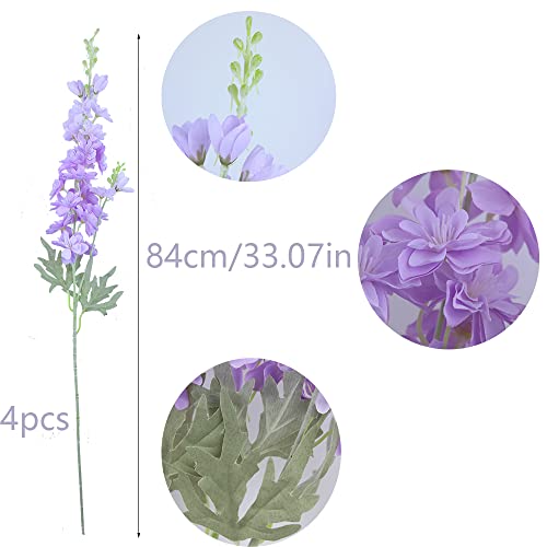 FERIAL Purple Artificial Delphinium Flowers Silk Larkspur Flowers Faux Snapdragon Long Stem Fake Plant Spray Arrangement for Home Office Garden Wedding Table Vase Decor (Purple) - color: Purple