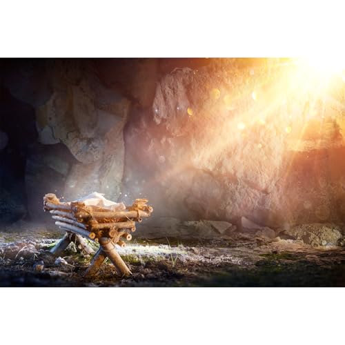 Nativity Scene Backdrop Birth of Jesus Christmas Night Bethlehem Holy Light Photography Background Sunray Manger Stable Backdrop Religious Xmas Christmas New Year Holiday Background Props 5x3ft - color: Brown_Orange, size: 5x3ft
