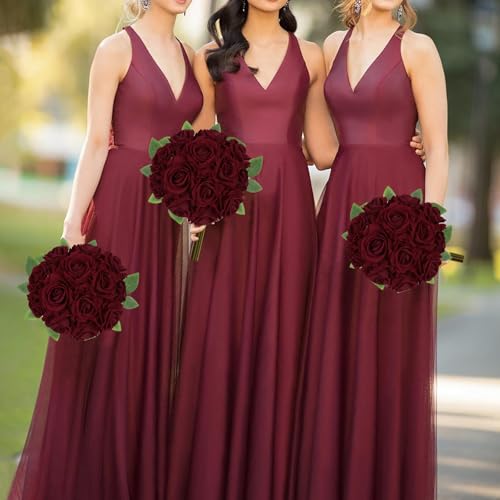 Burgundy Roses 16pcs Velvet Artificial Roses Maroon Flowers 3.15" Silk Roses for Bridal Bouquet Wedding Flowers for Floral Centerpieces Home Party Decor (Burgundy) - color: 3.15" Burgundy