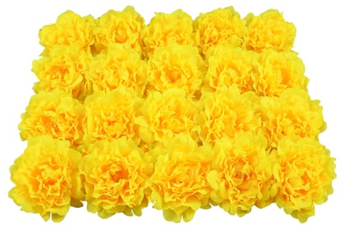 20 Pcs Artificial Flower Peonies, 5" Silk Fake Peonies with 6" Stems No Leaf, Faux Peonies Flowers for Decoration Wedding Home Party Centerpiece Decor Floral Art (Yellow) - color: Yellow