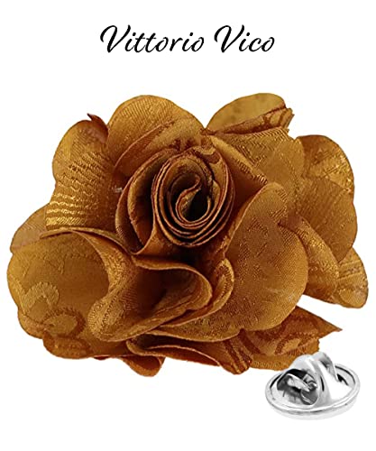 Premium Men's Formal Solid Color Flower Lapel Pin - Boutonniere for Men, Brooch Pin - color: Mustard
