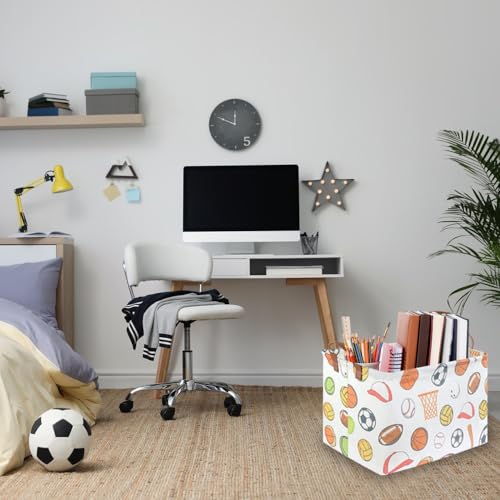 Rectangular Ball basket,Kids Storage Bins, Foldable and waterproof canvas kids basket organizer, Boys toy box,boys Room Decor,shelf basket(Ball game) - color: Ball game