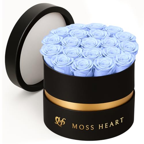20 Mini Preserved Roses, Round Luxury Gift Box, Real Forever Roses Last 1+ Year, Premium Romantic Gift for Women, Wife, Girlfriend, Mother’s Day, Birthday, Anniversary, Valentine’s Day - color: Light Blue, size: 20 Roses