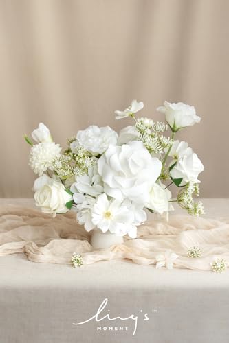 Ling's moment Fake Flowers Box, Artificial Faux Greenery Stems Silk Hydrangea Foam Rose for Wedding Bouquets Centerpieces Table Decorations Floral Picks Arrangements, White & Cream, Deluxe Combo - color: Wht-white & Cream, size: Deluxe