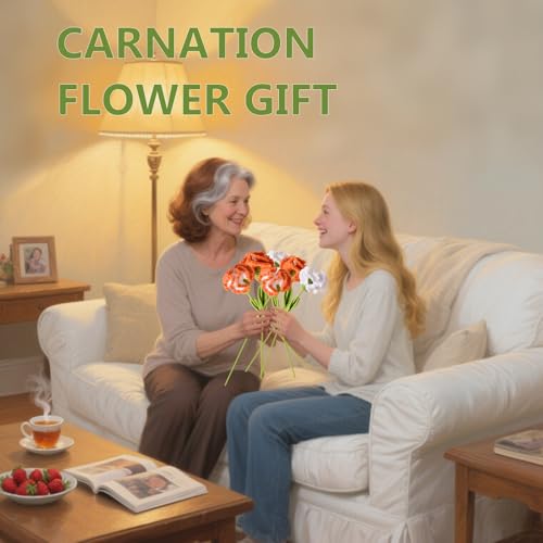 Crochet Flower, Cute Woven Carnation Bouquet, Artificial Crochet Flowers for Women, 6PCS Handmade Knitted Carnation Flower Decor Desk Home (Orange) - color: Orange