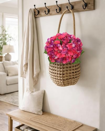 Hollyone Rose Red Hydrangea Artificial Flowers 6pcs Large Real Touch Faux Hydrangeas Silk Flowers Bouquets Fake Flower with Stems for Home Decor Indoor Wedding Kitchen Centerpiece Table Decorations - color: Rose Red