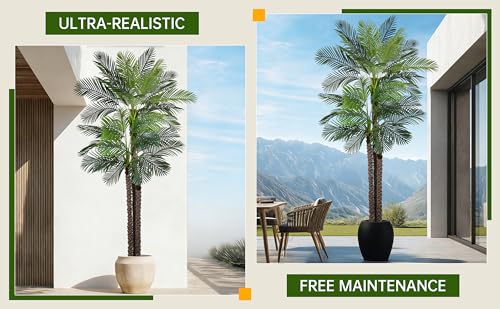 Artificial Triple Phoenix Palm Tree 10ft with 36 Leaves Realistic Tropical Coconut Areca Sago Palm Tall Large Faux Plant 106 Inch Black Pot for Indoor Home Office Porch Mall School Decor - size: 10ft