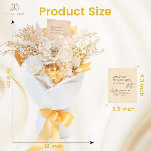 TINGE TIME Preserved Flowers Bouquet, Platinum Faux Rose Bouquets, Eternal Roses Bouquet for Wedding, Table Centerpieces, Mothers Day, Birthday Gifts, Anniversary, Graduation(White & Gold) - color: Platinum