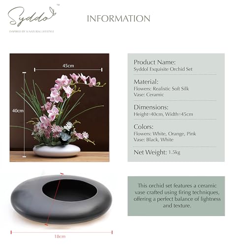 SYDDOL 17" Artificial Orchids in Ceramic Pot - Realistic Silk Flowers with Vase for Home Decor (Pink + White) - color: Pink Flower+ White Pot
