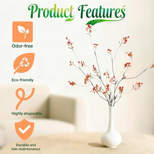 4 Pcs 38.5" Tall All-Orange Artificial Branches with Leaves, Realistic Faux Ficus Greenery Stems, Bendable Fake Plant Twigs for Tall Floor Vases, Home Centerpiece, Office & Spring Decor - color: Orange