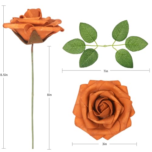 DuHouse 25Pcs Artificial Roses Flowers Fake Rose with Stems Real Touch Foam Flowers for DIY Wedding Bouquet Party Centerpiece Floral Arrangement Party Home Decor(Burnt Orange) - color: Burnt Orange, size: 25pcs