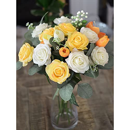 FiveSeasonStuff Fake Roses Wedding Flowers Real Touch Silk Apricot Orange Artificial Flowers 12 Stems - color: Apricot Orange