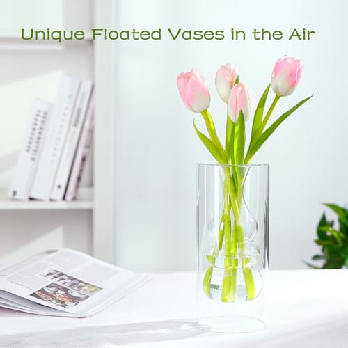 ZENS Clear Glass Bubble Flower Vase, Modern Hand Blown Hollowed Out Glass Vase for Wedding Decorative, Home Décor Small Bouquet. - color: Transparent, size: 7.87 inch tall Cabalash Vase