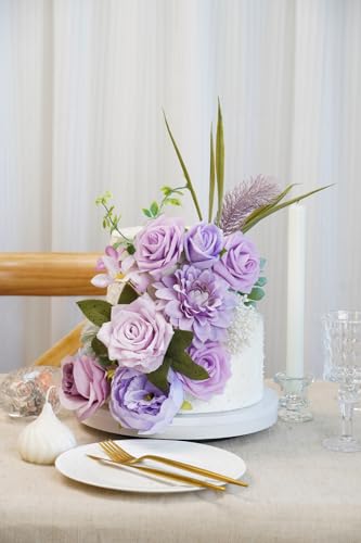 Artificial Flower Combination Box Set Artificial Flower Loose Leaves and Stems DIY Wedding Center Bouquet Bride Wedding Baby Shower（Lavender Lilac） - color: Lavender Lilac