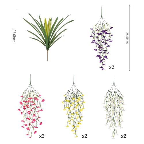 8 Bundles Fake Artificial Morning Glory Flowers for Outdoors, 1 Bundle Faux Greenery Plants UV Resistant Weatherproof for Indoor Outdoor Garden Patio Window Box Home Decor - color: White Yellow Purple Hot Pink