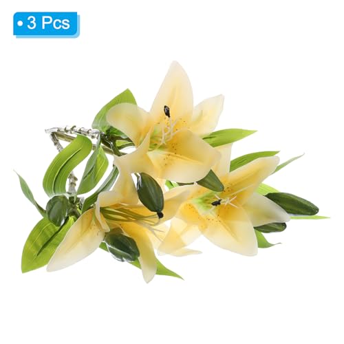 PATIKIL Lily Fake Flowers, 3PCS Lily Artificial Flowers Artificial Lily Silk Faux Flowers in Vase Real Touch for Home Decor Centerpiece Table Decorations Dining Room, Yellow - color: Yellow