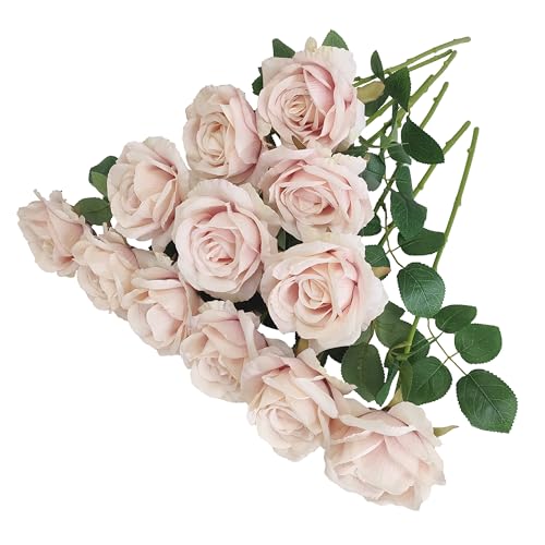 ATFL Fake Roses Artificial Flowers Bulk,Floral Diameter 4'',20 Pcs Artificial Silk Roses Flowers with Stems for Wedding Arrangement Centerpieces Party Home Table Decorations (20, Fall Pink) - color: Fall Pink