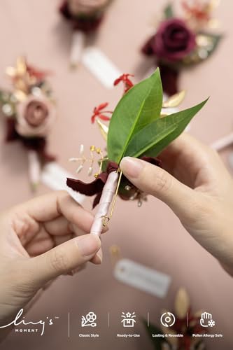 Ling's moment Boutonniere for Men, 6pcs Groom Groomsmen Boutonniere, Artificial Flowers for Wedding Decor/Prom/Homecoming, etc.Marsala Dusty Rose - color: Pk-marsala & Dusty Rose