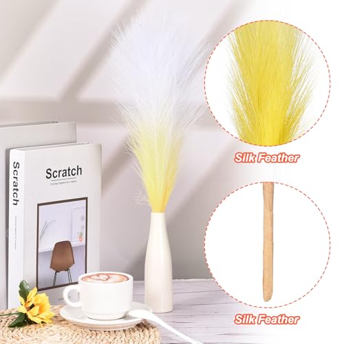 PATIKIL 17 Inch Faux Pampas Grass, 6 Pcs Boho Decor for Home Decoration Artificial Tall Fluffy Stems for Wedding Flower Party Vase Arrangement Centerpieces, Gradient Yellow - color: Yellow