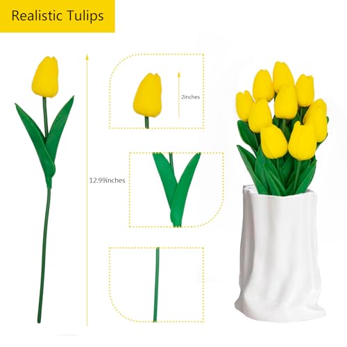 Yellow Flowers Fake Tulips Artificial Flowers, 13 Inch Real Touch PU Flowers for Decoration, 10 Pcs Tulip Flowers Bouquet for Vase, Mother's Day Easter Valentines Gifts - color: Yellow
