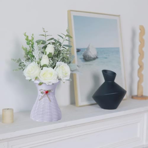 Flower Vase Basket Plastic Woven Rattan Vases Minimalist Modern Art Decorative Vase Flower Arrangement Container for Home Decor Table Wedding