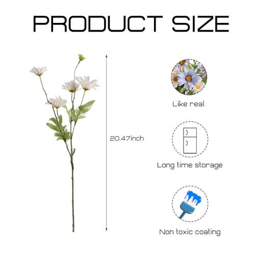 Artificial Wildflowers 6PCS, Artificial Daisy Flowers Silk Daisies Bouquet Faux Chamomile with Stems Wedding Bouquets Silk Flower Arrangements for Spring Easter Party Home Decor