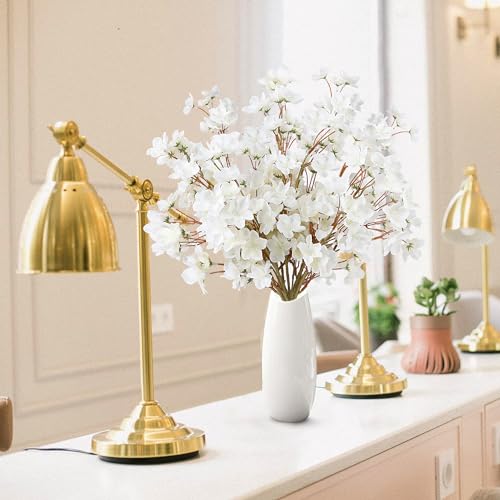 Sggvecsy Artificial Cherry Blossom Flowers 4 Pcs Faux Cherry Blossom Stems Faux Silk Cherry Blossom Branches 15.7’’ Fake Peach Flowers for Vase Arrangements Home Wedding Table Decor (White) - color: White, size: 4 Pcs