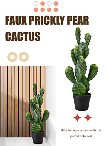 Serene Spaces Living Artificial Prickly Pear Cactus in Plastic Black Pot, Lifelike Potted Bunny Ear Cactus for Balcony, Living Room, Kitchen, Office, Patio, Entranceway, 11" Diameter & 27" Tall